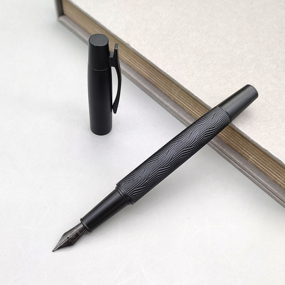 Sunyale Luxury Black Striped-Cap Fountain Pen — Custom Logo